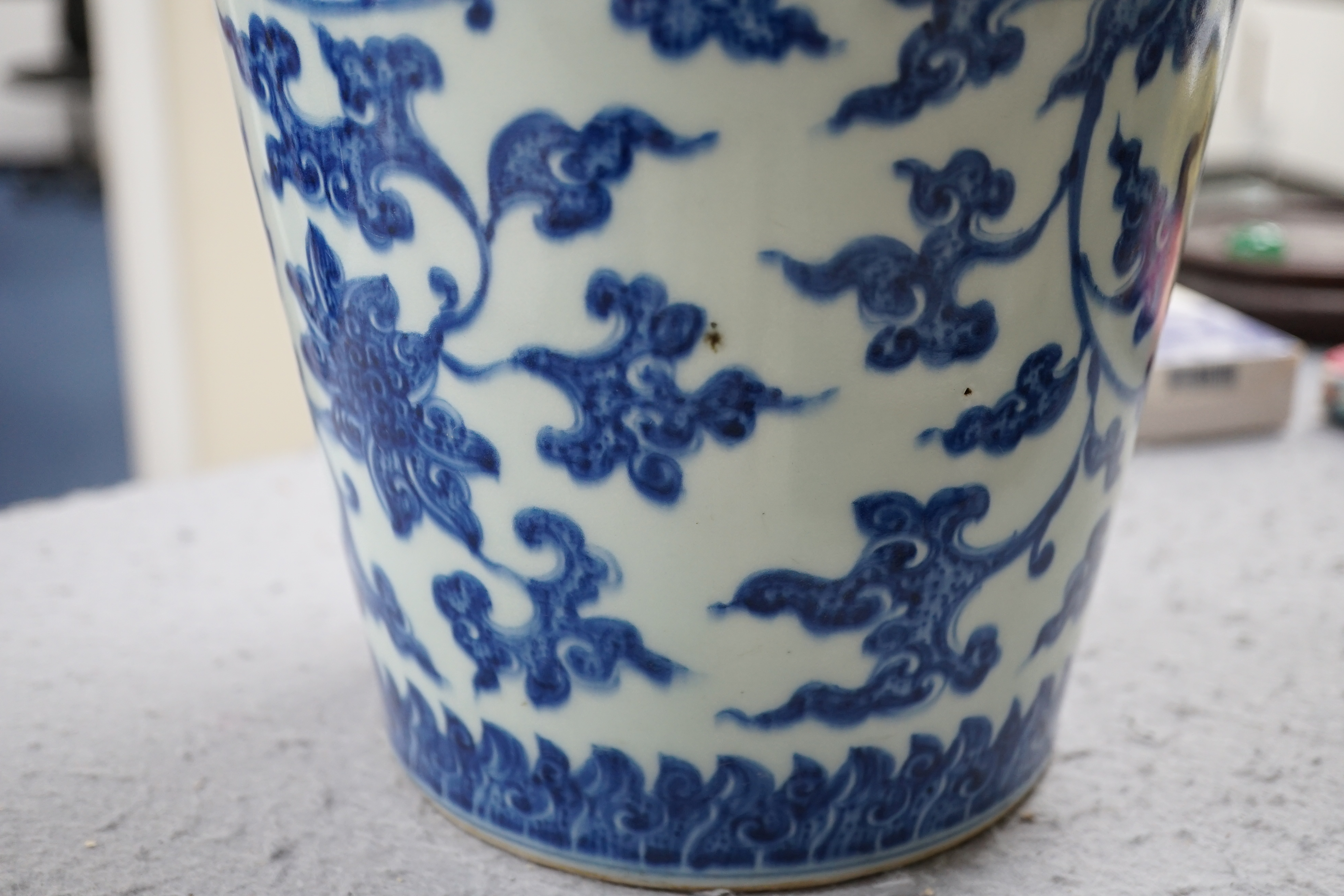 A large Chinese blue and white 'lotus' vase, late Qing dynasty